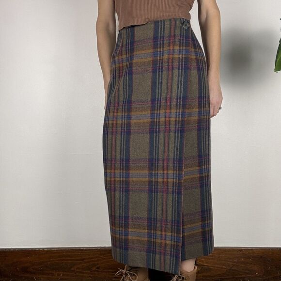 Vintage Wool Plaid Wrap Skirt | Tartan Winter Midi Skirt, USA Made - Picture 10 of 11